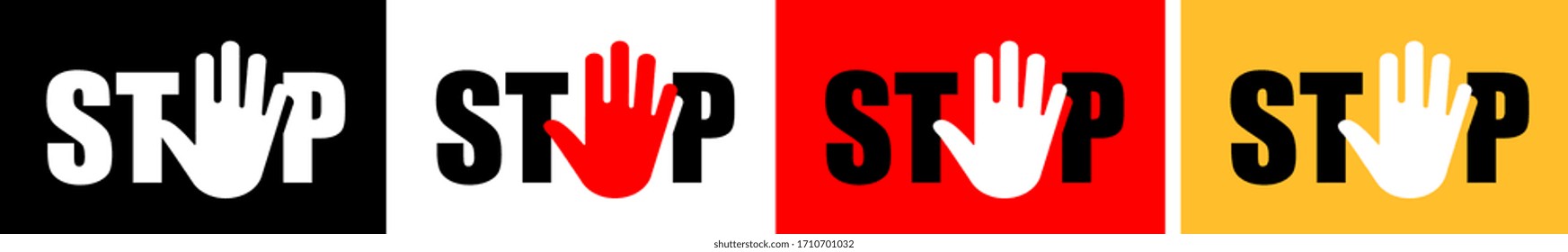 Stop with open hand on different backgrounds