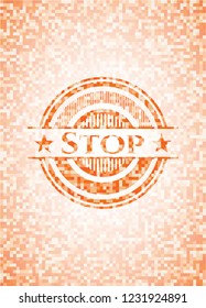 Stop orange mosaic emblem with background