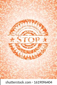 Stop orange mosaic emblem. Vector Illustration. Detailed.