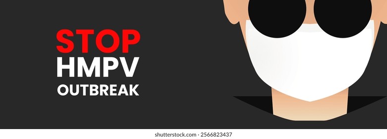 Stop the outbreak of HMPV or human metapneumovirus. Illustration of mandatory use of masks to prevent the spread, and treatment of the HMPV virus