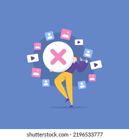 stop oversharing. prohibitions and warnings to share personal data freely and indiscriminately. stop sharing personal information to the public excessively. a man holding a cross. illustration