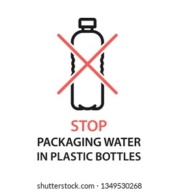 Stop packaging water in plastic bottles. Save the earth and good environment campaign. Stroke outline style. Vector. Isolate on white background.