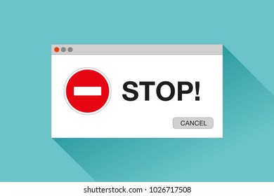 Stop page. Error window in flat style, stop sign, vector design object for you projects