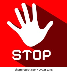 Stop Palm Hand Vector Flat Design Symbol on Red Background