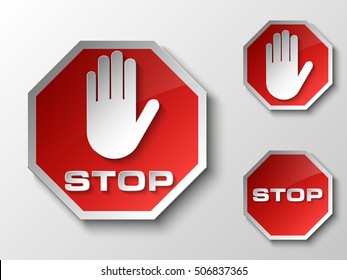 STOP palm icon, No entry icon, road sign logo
