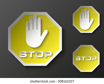 STOP palm icon, No entry icon, road sign, danger badge