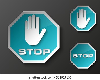 STOP palm icon, No entry icon, road sign, danger badge