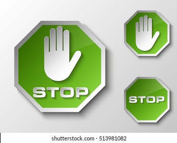 STOP palm icon, No entry icon, road sign, danger badge