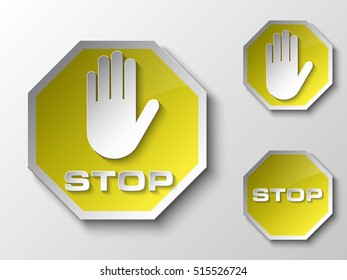 STOP palm icon, No entry icon, road sign, danger badge