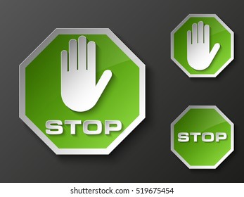 STOP palm icon, No entry, road sign, danger badge