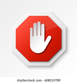 STOP palm icon, No entry icon, road sign, danger badge