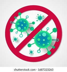 Stop Pandemic Novel Coronavirus sign. Covid-19 waring flat icon. Vector virus symbol illustration. 