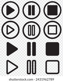 Stop pause play button icon Stencil pictogram Vector stock illustration