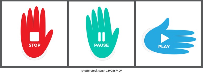 Stop, Pause And Play Concept. Hand With Symbol Icon Vector Illustration