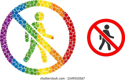 Stop pedestrian man collage icon of round dots in variable sizes and spectrum colored color tints. A dotted LGBT-colored stop pedestrian man for lesbians, gays, bisexuals, and transgenders.