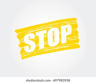 Stop. pen marker. yellow brush paint