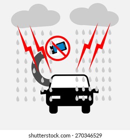 stop phone when driving in car and raining on yellow background vector