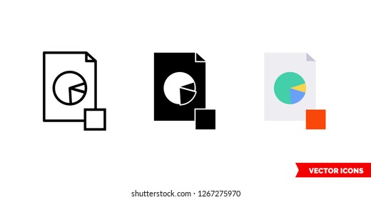 Stop pie chart report icon of 3 types: color, black and white, outline. Isolated vector sign symbol.