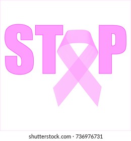 stop pink ribbon breast cancer isolated to semitransparent