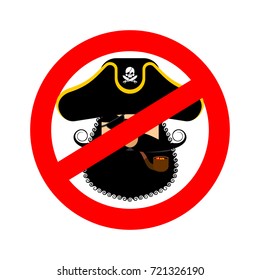 Stop pirate. Red prohibiting sign rover. Ban filibuster
