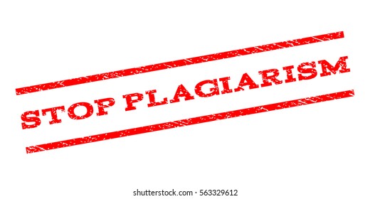Stop Plagiarism watermark stamp. Text caption between parallel lines with grunge design style. Rubber seal stamp with dust texture. Vector red color ink imprint on a white background.