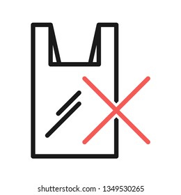 Stop Plastic bag. Save the earth and good environment campaign. Stroke outline style. Vector. Isolate on white background.