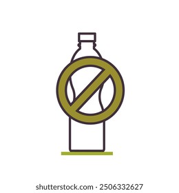 Stop plastic contamination. Say no to Plastic. No single use plastic bootles. Plastic free world. Pollution problem concept. Prohibition sign. Flat vector illustration. Not AI generated