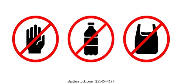 Stop plastic icon vector set. Plastic carry, bottle symbol