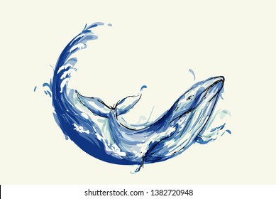 Stop plastic in ocean for environmental,Whale in ocean Ecological poster elements for sustainable energy development Vector