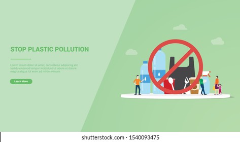 stop plastic pollution concept for website template or landing homepage banner - vector