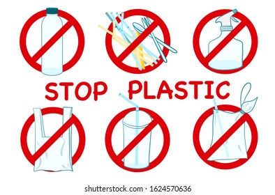Stop plastic pollution environment campaign illustration vector flat design.