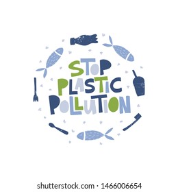 Stop Plastic Pollution Message Round Frame Stock Vector (Royalty Free ...