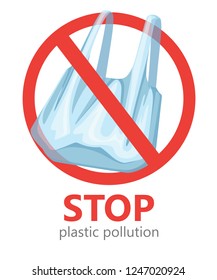 Stop plastic pollution. No plastic bags symbol. Saving ecology logo. Flat vector illustration on white background.