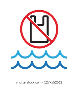 Stop plastic pollution the ocean. Simple line icon. Isolate on white background. Vector.