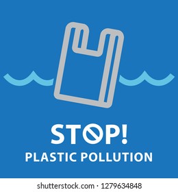 Stop plastic pollution in the ocean. Simple line icon. Isolate on white background. Vector.