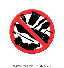 Stopp Plastik Verschmutzung Zeichen, kein Plastik Müll verbotenen Kreis, durchgestrichen Warnsymbol, Vektor-Illustration