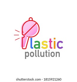 Stop plastic pollution typographic design. Shape of whistle imply to P letter as a gimmick of whistle blowing for help. Vector illustration outline flat design style.