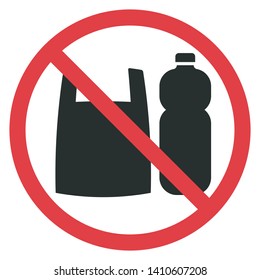 Stop plastic usage concept. Prohibition sign sticker. Save the planet movement. Environment polution warning.
