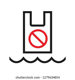 Stop plastic waste in the sea. Simple line icon. Isolate on white background. Vector.
