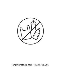 Stop plastic, zero waste, plastic ban simple thin line icon vector illustration