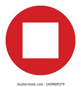 Stop play icon vector isolated on flat red round button illustration