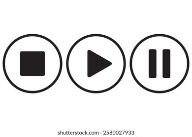 Stop play icons. Pause media symbols. Circular button set. Vector user interface.