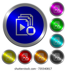 Stop playlist icons on round luminous coin-like color steel buttons