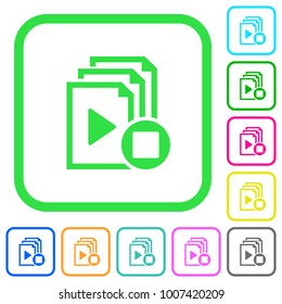 Stop playlist vivid colored flat icons in curved borders on white background