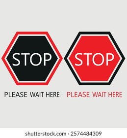 stop please wait here vector sign