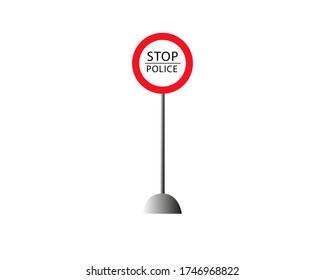 Stop Police Information And Warning Road Traffic Street Sign, Vector Illustration Collection Isolated On White Background For Learning, Education, Driving Courses, Sticker, Icon.