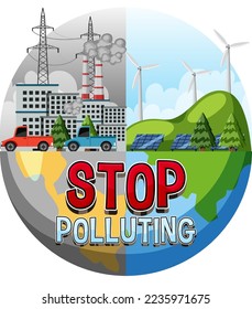 Ilustración de diseño de pancartas de texto para detener la contaminación