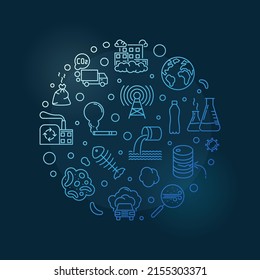 Stop Pollution vector thin line round colored illustration. Go Green concept circular blue banner on dark background