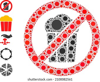 Icono de mosaico de palomitas. El collage de vectores se organiza con iconos dispersos de Covid-2019. Covid-2019 detiene el icono de palomitas de maíz y más iconos. Detener el collage de palomitas para plantillas médicas.