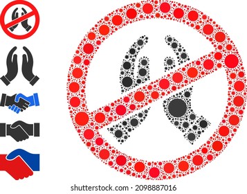 Stop praying hands mosaic icon. Vector mosaic is constructed with random Covid-2019 icons. Covid-2019 collage stop praying hands icon and similar icons. Stop praying hands collage for epidemic images.
